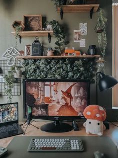 a desktop computer sitting on top of a wooden desk