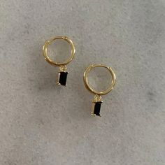 18k Gold Black Crystal Princess Huggie Hoop Earrings Brand New 18k Gold Plated Sterling Silver Crystal Princess, Silver Crystal Earrings, Wedding Studs, Baublebar Earrings, Xo Kitty, Betsey Johnson Earrings, Mom Era, Freshwater Pearls Earrings, Wire Wrapped Earrings