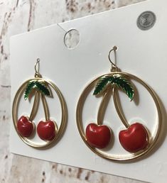 New! New FOREVER 21 Hoop Earrings Gold RED Cherries Dangle Huge Hanging 2" Round was just added to eBay. Check it out! #eBay #eBaySeller Cherry Accessories, Cherry Earrings, Dangle Hoop Earrings, Hoop Earrings Gold, Fashion Jewelry Earrings, Round Earrings, New New, Gold Hoop, Curvy Fashion