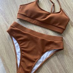 Brand New, Never Worn, Tags Not Attached. High Waisted, Moderate Coverage In Back Top And Bottom Both Size Medium Mocha Brown Padded Top And Fully Lined Bottoms Adjustable Straps Brown Stretch Triangle Top Swimwear, Casual Stretch Brown Swimwear, Casual Brown Stretch Swimwear, Brown Seamless Swimwear For Vacation, Brown Seamless Swimwear For Pool, Padded Top, Mocha Brown, Mocha, Womens Swim