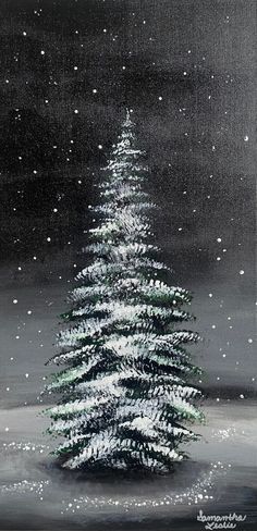 a painting of a snow covered christmas tree