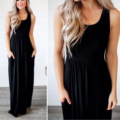 With Mini 2 Pockets Loose Fits Stretchy Boutique Brand Casual Black Sleeveless Maxi Dress, Casual Black Sleeveless Dress, Black Sleeveless Dress For Day Out, Maxi Dress Long, Pleated Maxi Dress, Plain Color, Pleated Maxi, Boutique Brands, Long Maxi Dress