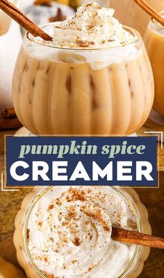 pumpkin spice creamer with whipped cream and cinnamon on top