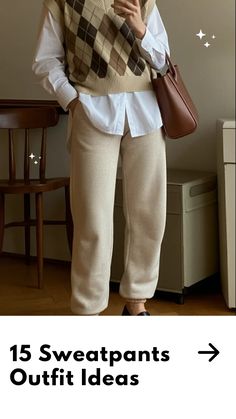 Sweatpants outfit ideas,Woman in sweater vest and sweatpants outfit