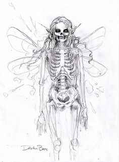 a drawing of a skeleton sitting on top of a human body