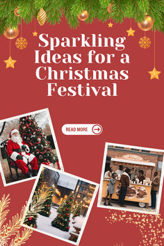 the cover of sparkling ideas for a christmas festival, with photos of santa and other holiday decorations