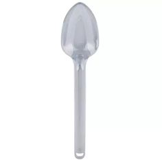 a clear plastic spoon on a white background