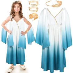 PRICES MAY VARY. Package Included: you will receive 5 pieces of Halloween costumes accessories sets, including child Greek costume dress, metal snake armbands, golden leaf headband and golden coil bracelet; Very beautiful and classic costumes for people; You can wear them or share them with your families, children or friends Quality Material: the Greek costume suit is made of quality materials, the material brings a soft and delicate feel without peculiar smell; Safe for kids to dress and wear; Ancient Greek Clothing, Roman Dress, Dress Metal, Metal Snake, Greek Costume, Leaf Headband, Baby Costumes Girl, Greek Goddess Costume, Goddess Costume