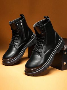 Men's Fashion High-Top Boots - Durable, Non-Slip, Lace-Up, Suitable For Outdoor & Casual Wear, All-Season Black     Plain    Men Shoes, size features are:Bust: ,Length: ,Sleeve Length: Cargo Boots, Casual Trench Coat, Comfortable Dress Shoes, High Top Boots, Outdoor Boots, Military Boots, Leather Riding Boots, Mens Shoes Boots, Motorcycle Boots