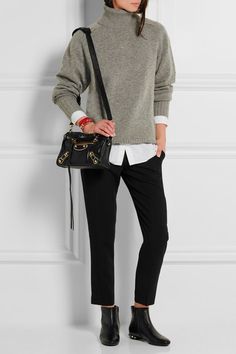 Balenciaga | Classic Metallic Edge City mini textured-leather shoulder bag | NET-A-PORTER.COM                                                                                                                                                                                 More Balenciaga Mini City, Balenciaga Bracelet, Edge City, Balenciaga Classic City, Chloe Sweater, Givenchy Shirt, Balenciaga Boots, Leather Label