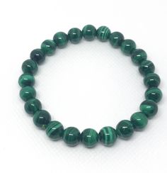 Natural Malachite Bracelet , Round plain 8 mm,green, Adjustable  length, on elastic thread.(JB-0059) Malachite Bracelet, Yang Energy, Elastic Thread, Ying Yang, Les Sentiments, Healing Stone, Unconditional Love, Healing Stones, Beaded Necklace