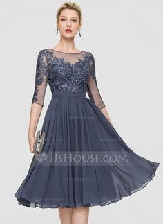 [AU$ 195.00] A-Line Scoop Neck Knee-Length Chiffon Cocktail Dress With Sequins (016197203) Dresses Classy Elegant, Prom Posters, Cocktail Dress Classy, Knee Length Cocktail Dress, A Line Cocktail Dress, Chiffon Cocktail Dress, Dress With Sequins, Mother Of Groom Dresses, Dresses Formal Elegant