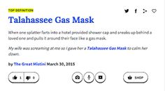 a screen shot of a website page with the words talhasse gas mask on it