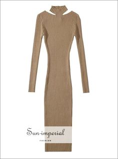 Women's Ribbed Halter Neck Long Sleeve Midi Dress One size - Strechy Stretch Ribbed Brown Sweater Dress, Brown Ribbed Stretch Sweater Dress, Brown Stretch Ribbed Sweater Dress, Long Ribbed Bodycon Sweater Dress, Fitted Long Ribbed Sweater Dress, Long Ribbed Stretch Bodycon Dress, Brown Ribbed Long Sleeve Bodycon Dress, Brown Ribbed Midi Dress For Winter, Brown Ribbed Sweater Dress For Spring