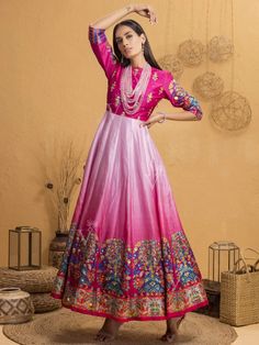 Buy Pink Ombre Silk Anarkali Gown Online – Vasansi Jaipur Ombre Anarkali, Silk Anarkali Gown, Anarkali Patterns, Pink Anarkali, Silk Anarkali, Ombre Fabric