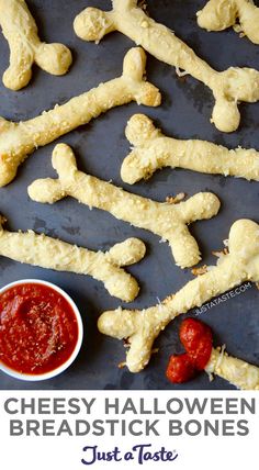 dog bones and ketchup on a baking sheet