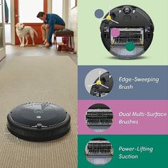 an image of a roomba that is on the floor with instructions to clean it