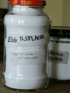 an egg replacer jar with labels on it