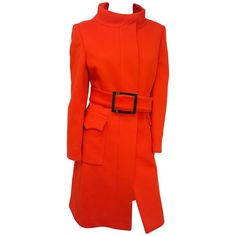 Calvin Klein 1970s Red Orange Coat w/ Belt. Hidden placket button and snap front closure. Front pockets. Fully lined. Aprox US Women's size 6-8. 70s Coat, Orange Belt, Belt Coat, Evening Coat, Orange Coat, Brooke Shields, Gray Silk, Vintage Rock, Belted Coat