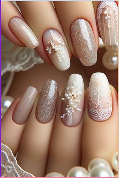 Dive into these mesmerizing underwater-themed manicures! Bridal Elegant Nails, Nail Art Designs Engagement, Wedding Nail Art Design Bridesmaid, Nail For Bride Wedding, Golden Nail Art Design, Wedding Nails For Bride Gel Classy, Nail Designs For Wedding The Bride, Wedding Nails Design Bridesmaid, Bridal Nail Ideas Brides