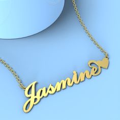 Jasmine name necklace with little heart 14k gold unique gifts 
								Add something extra special to your jewelry box with Name Necklace Official engravable necklaces.
								The Jasmine's name necklace with little heart unique gifts 14k gold is best gifts for Jasmine. Name Necklace Official provides affordable engravable jewelry that won't 
								break the bank. In addition, these pieces make for very thoughtful and appreciated gifts for friends and family. 
								And whether valentine's Jasmine Name, Engravable Jewelry, Name Necklace Silver, Necklace Rose, Engraved Jewelry, Gifts Birthday, Engraved Necklace, Gifts Wedding, Gifts Christmas