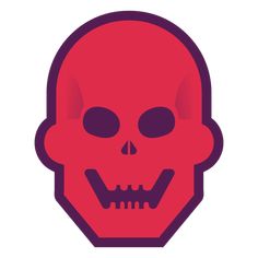 a red skull with black eyes and fangs