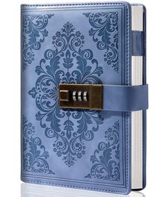 a blue notebook with a lock on it