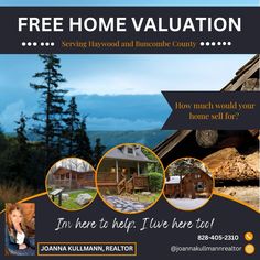 a flyer for a real estate sale with pictures of houses and mountains in the background