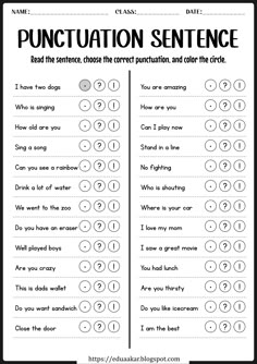 the punctuation sentence worksheet for students to practice their language skills