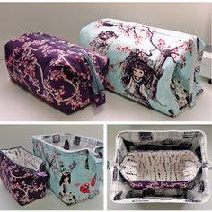 three different images of the same purses and one has an image of a woman on it