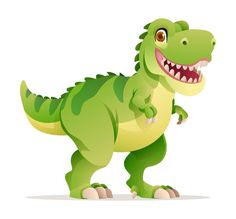 a green dinosaur with its mouth open and it's teeth wide open, standing on one leg