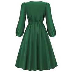 Green Bowknot Neckline A-line Elegant Midi Dress Casual A-line Midi Dress With Pleated Waist, Solid Pleated A-line Mini Dress, Green A-line Midi Dress, Solid Color Knee-length Dresses With Pleated Waist, Solid Knee-length Dresses With Pleated Waist, Green A-line Fit And Flare Midi Dress, Green Fit And Flare A-line Midi Dress, Green A-line Midi Dress With Fit And Flare, Green A-line Midi Dress, Fit And Flare