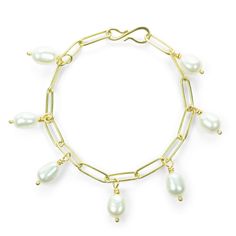 Maria Beaulieu 18k White Pearl Bracelet | Quadrum Gallery White Pearl Bracelet, S Hook, Rock Collection, Aqua Marine, Hook Clasp, Gold Pearl, White Pearl, Pearl Bracelet, Link Bracelets