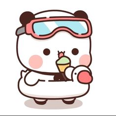 hello kitty holding an ice cream cone and wearing ski goggles