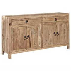 a wooden sideboard with three doors and two drawers