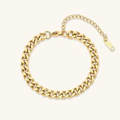 *Buy 2 items, Get 15% OFF your order. Coupon applied at checkout.* Our Curb chain bracelet is the perfect minimalist everyday gold bracelet. Meant for everyday wear and great for people with sensitive skin. Also an affordable alternative to solid 18k gold because this necklace is waterproof and tarnish resistant. Hypoallergenic Stainless Steel with thick layer of 18k gold PVD coating. - 18k gold plated - Bracelet length: 6.5 inch with 2 inch extension - Bracelet width available in 3mm / 6.3mm / Trendy Stainless Steel Chain Bracelet With Gold Chain, Trendy Stainless Steel Gold Chain Bracelet, Trendy Adjustable Gold Chain Charm Bracelet, Trendy Stainless Steel Gold Bracelet With Adjustable Chain, Trendy Stainless Steel Chain Charm Bracelet, Trendy Gold Stainless Steel Charm Bracelet, Trendy Stainless Steel Chain Bracelets, Gift Metal Chain Bracelet, Stainless Steel Chain Gold Bracelet For Gift