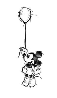 a drawing of mickey mouse holding a balloon