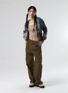 Diagonal Waist Cargo Pants IS322 - Acubi style | LEWKIN Trendy Wide Leg Winter Cargo Jeans, Winter Baggy Cargo Jeans, Baggy Wide Leg Cargo Jeans For Winter, Baggy Wide-leg Cargo Jeans For Winter, Wide-leg Cargo Jeans For Winter, Winter Cargo Bottoms With Relaxed Fit, Winter Wide Leg Cargo Jeans, Relaxed Fit Straight Cargo Pants For Fall, Relaxed Fit Fall Cargo Pants