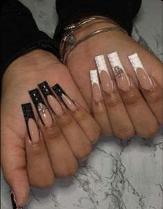 Y2k Aesthetic Nails Black, Chicana Nails, Black Nail Sets, Black Acrylic Nails, Drip Nails, Edgy Nails, Goth Nails, Colored Acrylic Nails, French Tip Acrylic Nails