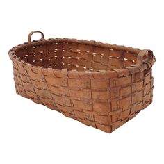 an old woven basket is shown on a white background