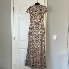 Size 6, Hemmed To 5’4” Plus 3” Heels Floor Length With Slight Train, Sequin Application Lace Over Sheer Attached Slip. Tadashi Shoji Dresses, Tadashi Shoji, Size 6 Dress, One Time, Evening Gown, Floor Length, Evening Gowns, Sequin, Size 6