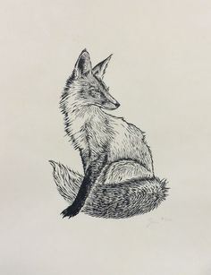 a drawing of a fox sitting on the ground