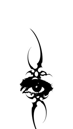 a black and white image of an evil eye with horns on it's head