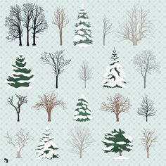 Flat Vector Winter Trees PNG - Toffu Co Snow Tree Drawing, Tree With Snow Drawing, Winter Trees Drawing, Winter Tree Illustration, Xmas Tree Drawing, Winter Tree Drawing, Bush Drawing, Winter Windows, Pine Tree Drawing