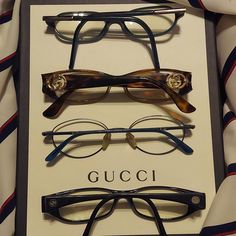 4 Pair Of Gucci Glasses, Mostly From The 80's. Very Nice Frames! May Want To Replace Lenses As They Do Have Some Scratches, Prescription Lenses, And One Pair Has No Lenses. Measurements In Pictures, But If You Need More Info., Please Let Me Know Or If You Are Interested In One + Pair Please Let Me Know. 100% Authentic Guaranteed! Gucci Glasses, The 80's, Gucci Accessories, Small Frame, Glasses Accessories, Prescription Lenses, Blue Black, Lenses, Let Me