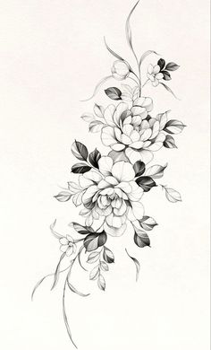 a black and white drawing of flowers