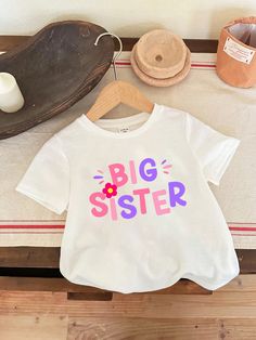 Sisterhood Big Sister & Young Girl Casual Graphic Short Sleeve Cotton T-Shirt For Summer White Casual  Short Sleeve Knitted Fabric Letter,Plants,Slogan  Slight Stretch  Young Girls Clothing, size features are:Bust: ,Length: ,Sleeve Length: Sister Shirt, Big Sister Shirt, Casual Summer Shorts, Summer White, Sister Shirts, Round Neck Sweatshirts, Round Neck Tops, Big Sister, Casual Girl