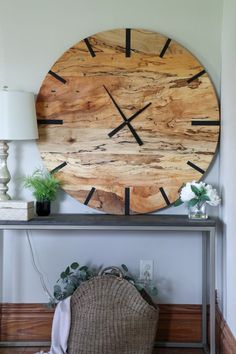 Mid Century Modern Hardwood Spalted Maple Wall Clock with Black Number Lines Large Wall Clock Modern, Number Lines, Oversized Wall Clock, Kitchen Wall Clocks, Spalted Maple, Unique Clocks, Wood Clocks, Black Lines