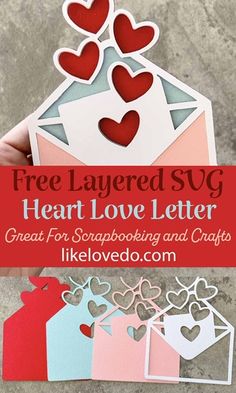 a hand holding an envelope with hearts on it and the words free layered svg heart love letter