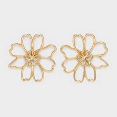 Gold Metal Flower Earrings For Party, Gold Flower-shaped Clip-on Earrings For Party, Gold Flower Shape Clip-on Earrings For Party, Flower Wire, 2024 Jewelry, Statement Stud Earrings, Heavy Earrings, Wire Flowers, Simple Stud Earrings